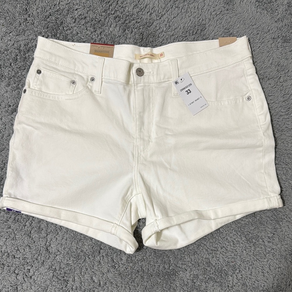 Levi's White Jean Shorts Mid-Thigh Cuffed size 33